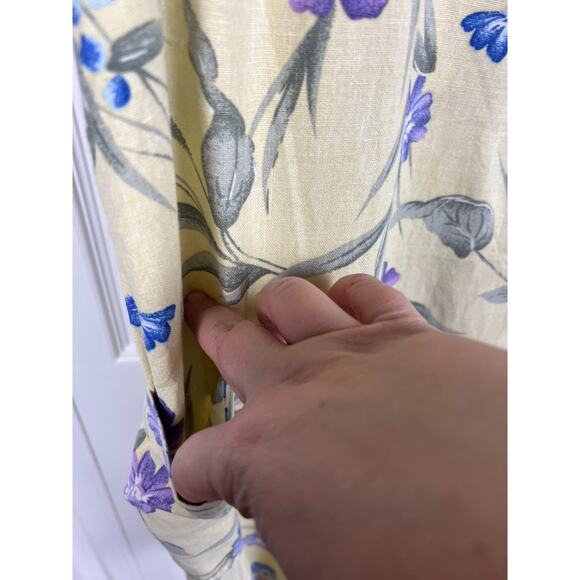 90s Erika Collection Yellow Shift Sleeveless Floral Linen Dress Pockets M/12 - Picture 4 of 6